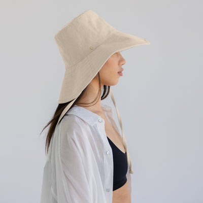 Wide Brim Bucket Hat - Cream