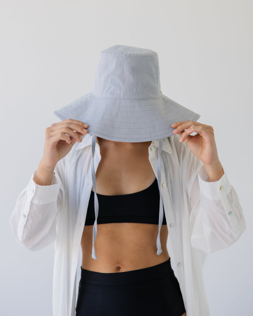 Wide Brim Bucket Hat - Sky