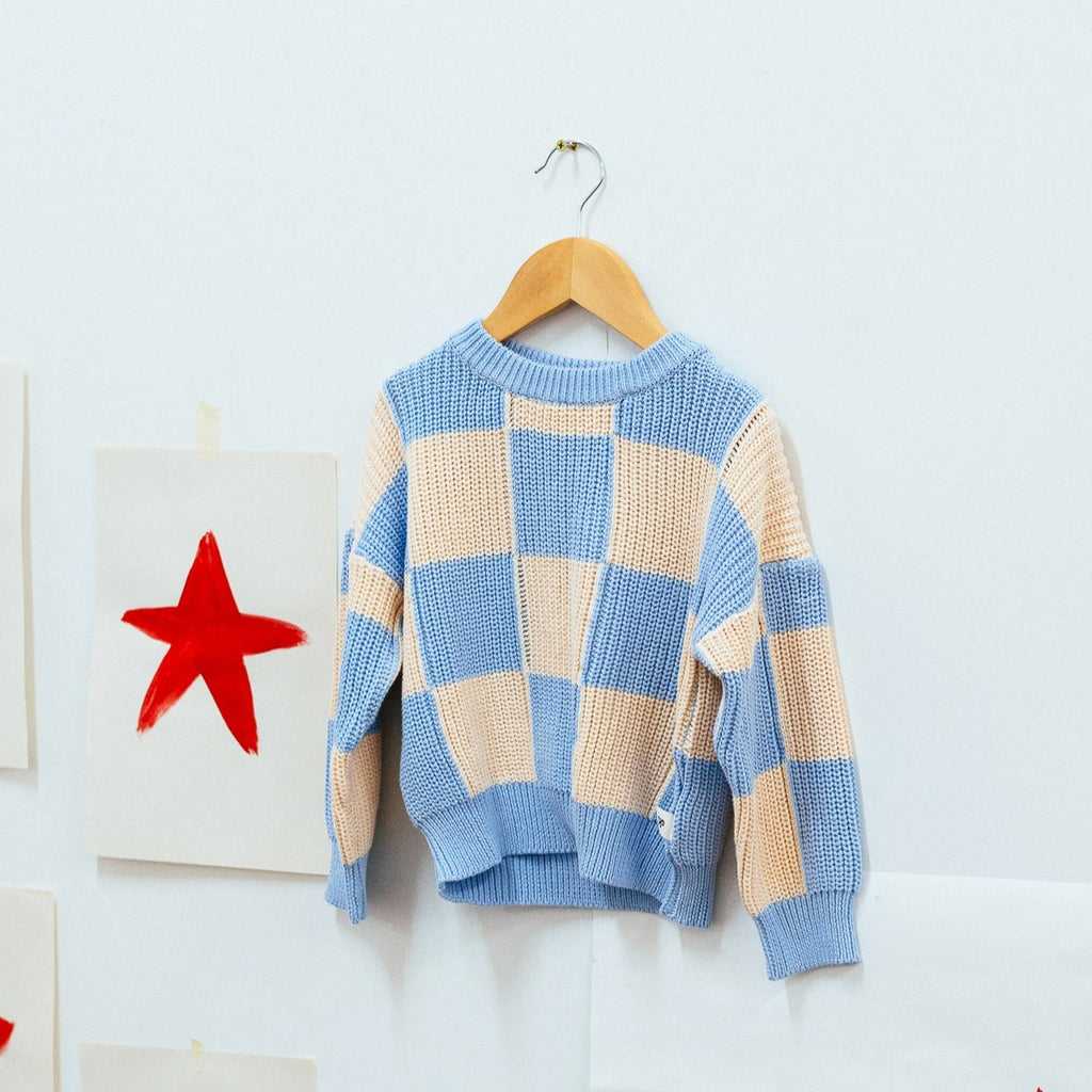 Paper Plane - Sunday Siblings - Sunday Check Knit - Baby Blue