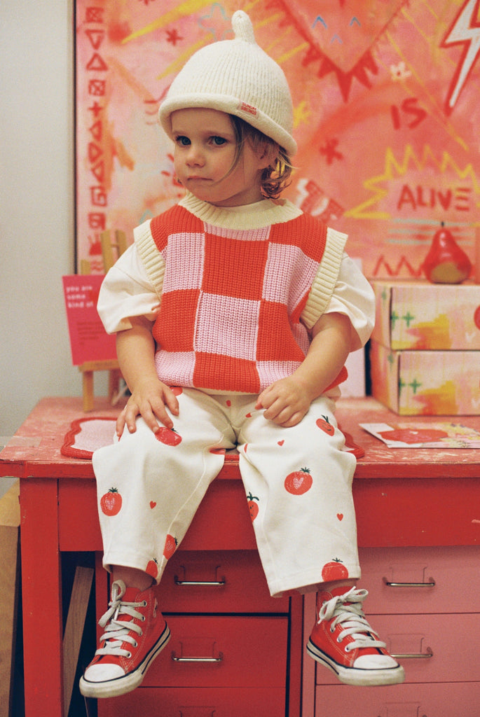 Nonno Vest - Pink & Orange Check