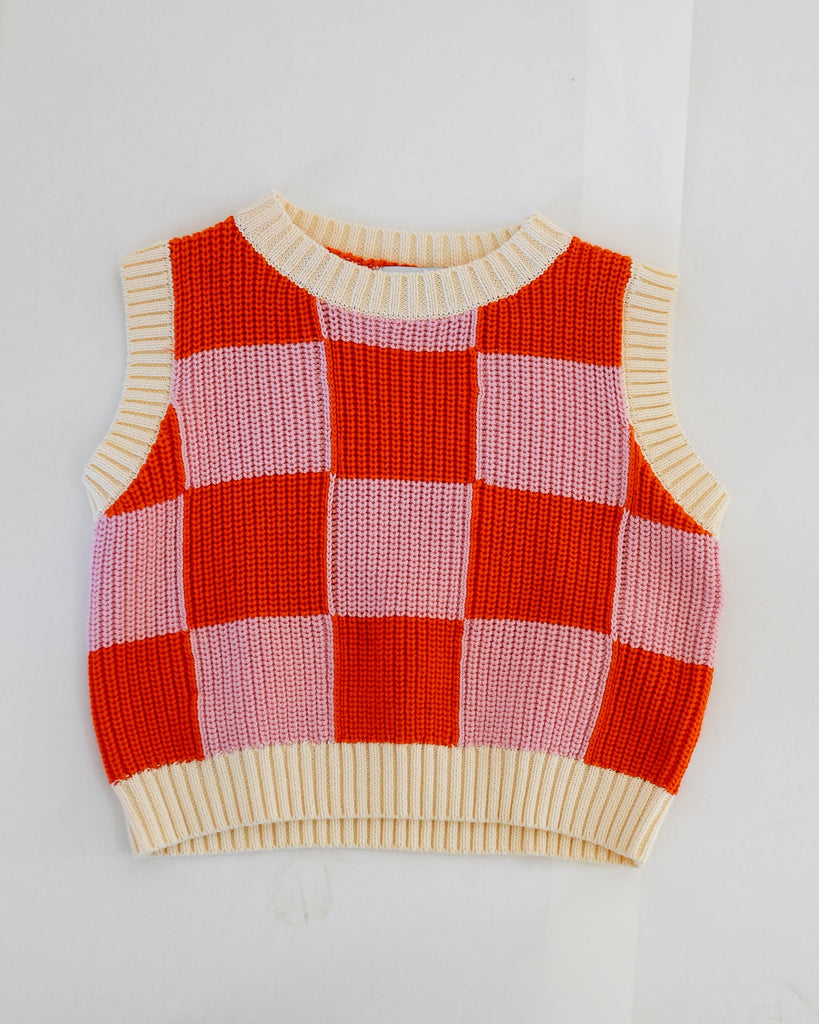 Nonno Vest - Pink & Orange Check