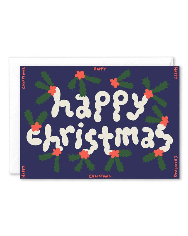 Xmas Card - Holly Happy Christmas