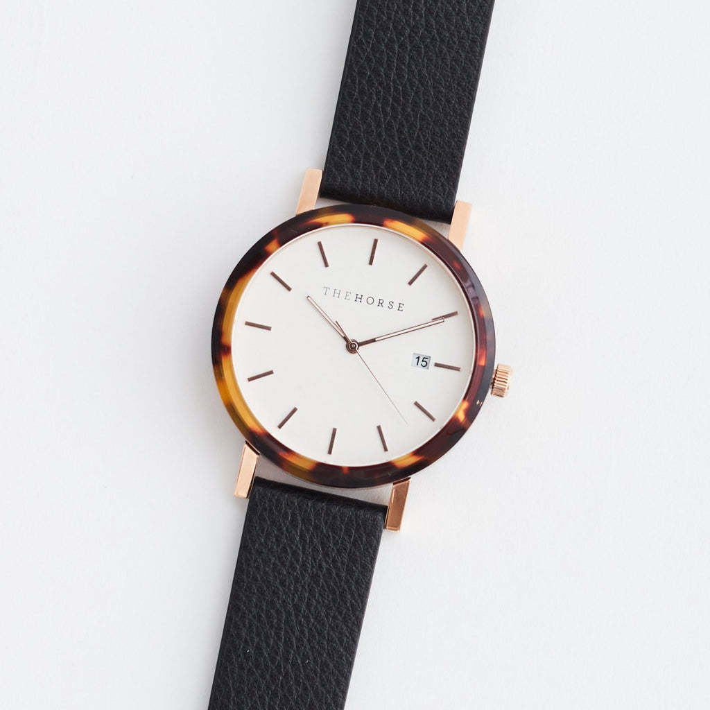 Limited Edition Resin Watch - Brown Tort / White Face / Black Leather