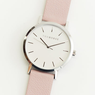 The Horse - Mini Original Watch - Polished Silver / Dirty Pink Leather