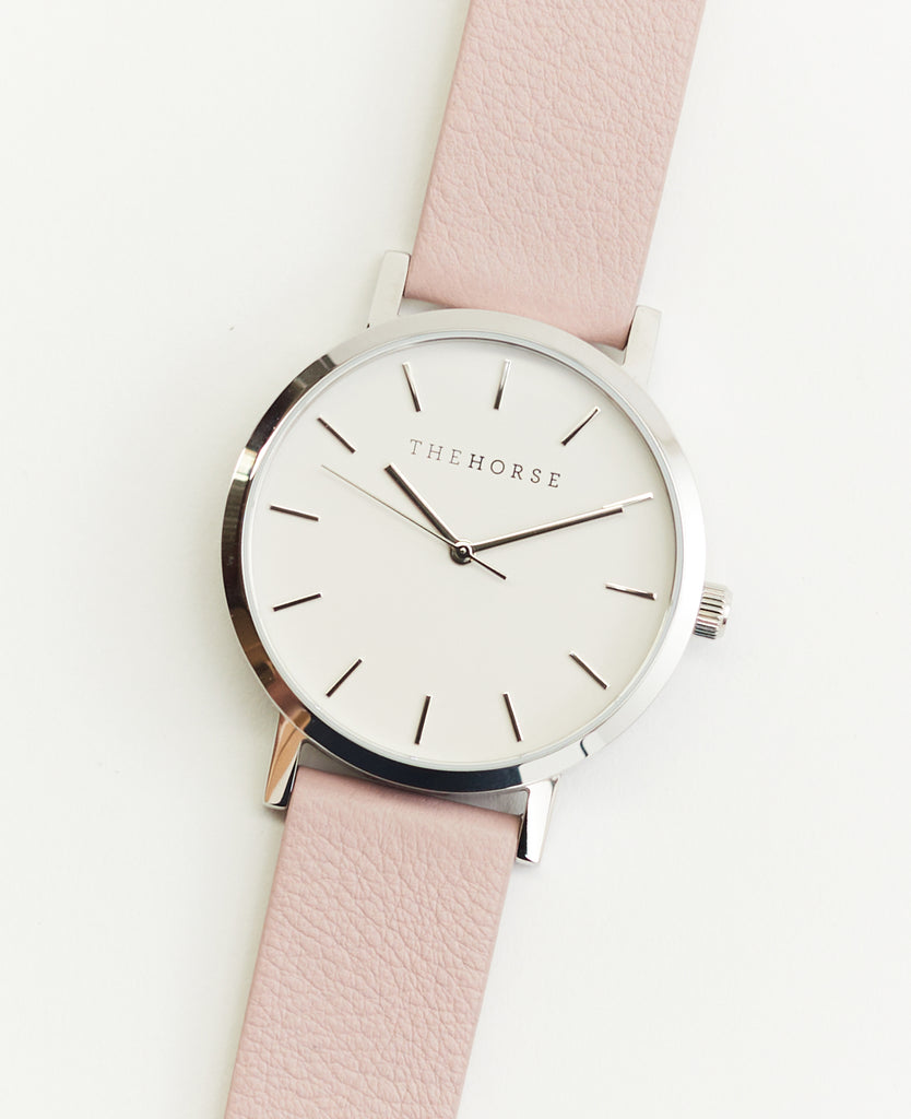 The Horse - Mini Original Watch - Polished Silver / Dirty Pink Leather