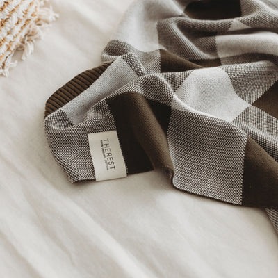 Organic Cotton Knit Blanket - Olive Gingham