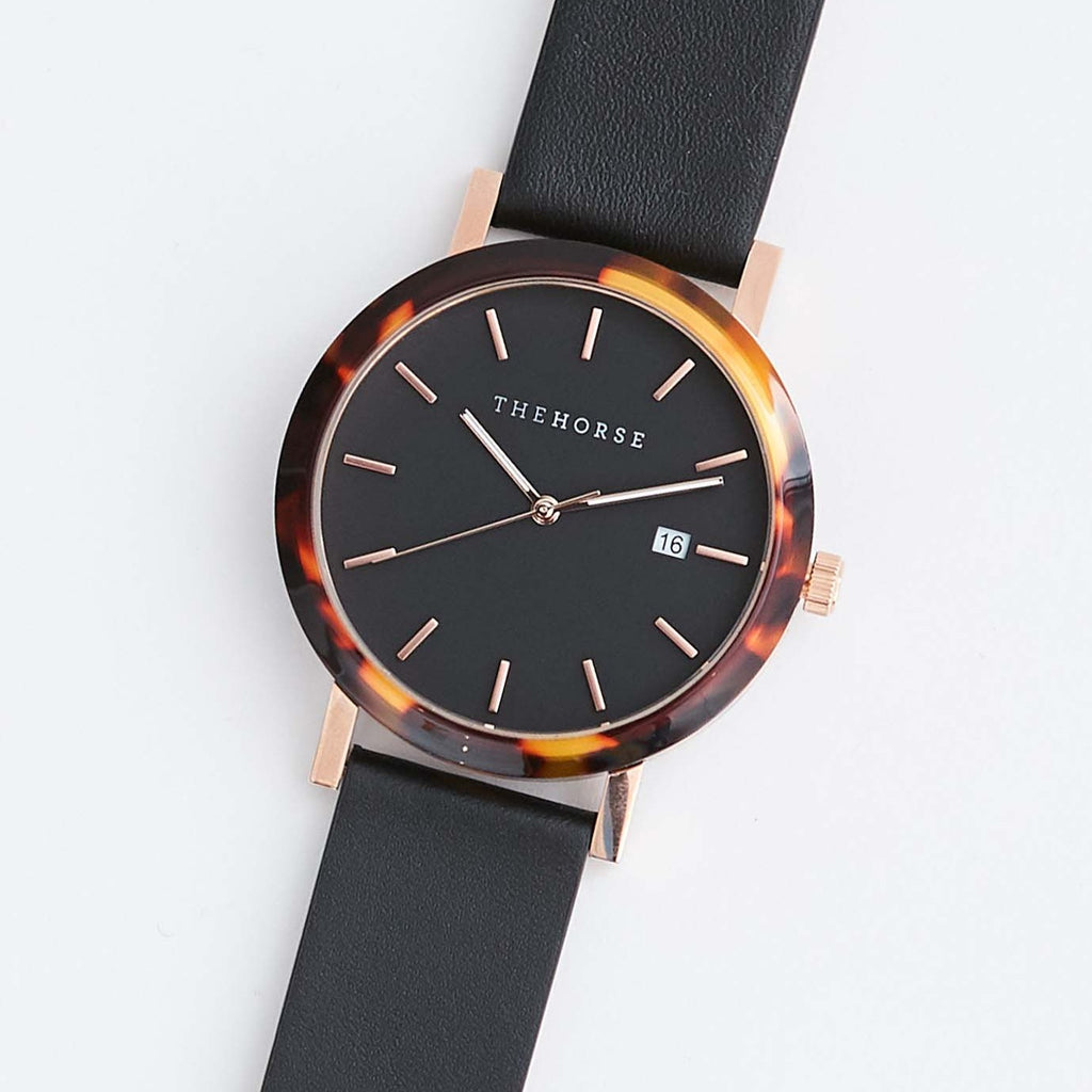 Limited Edition Resin Watch - Brown Tort / Black Face / Black Leather
