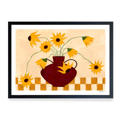Print - Sunflowers in Burgundy Vase
