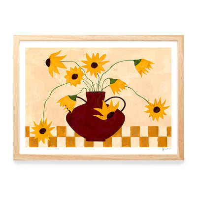 Print - Sunflowers in Burgundy Vase