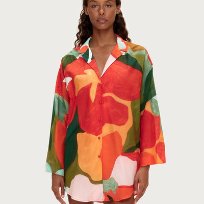 Cotton Silk Shirt - Red Floral