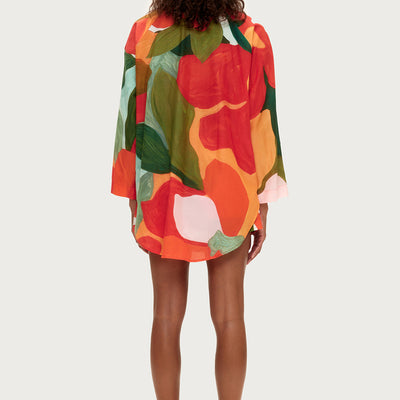 Cotton Silk Shirt - Red Floral