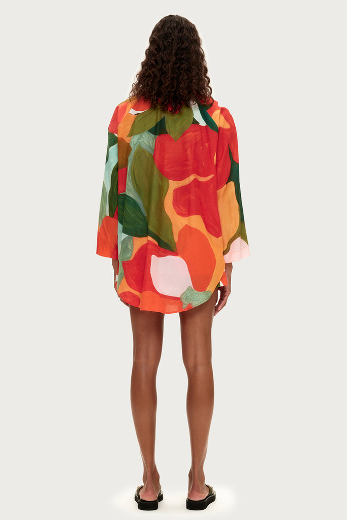 Cotton Silk Shirt - Red Floral