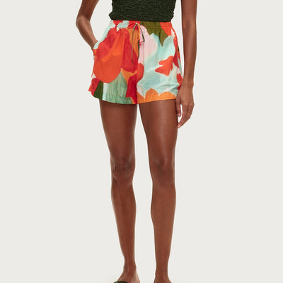 Cotton Silk Shorts - Red Floral