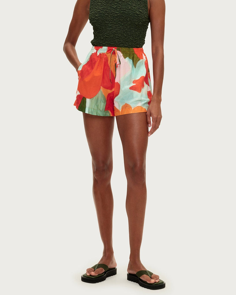 Cotton Silk Shorts - Red Floral