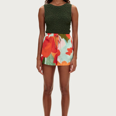 Cotton Silk Shorts - Red Floral