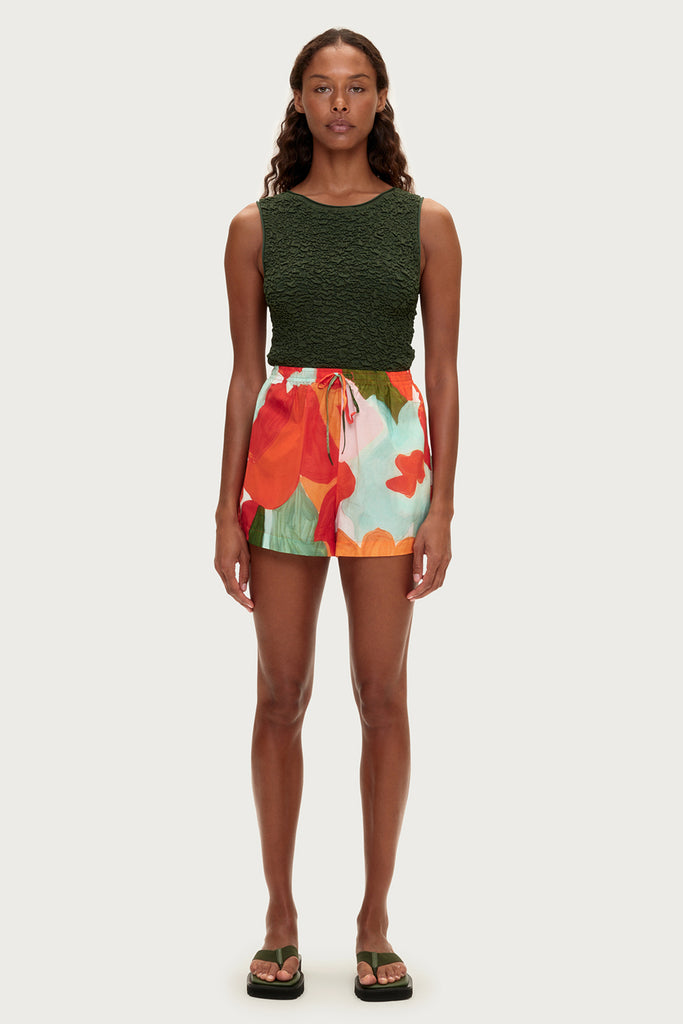 Cotton Silk Shorts - Red Floral