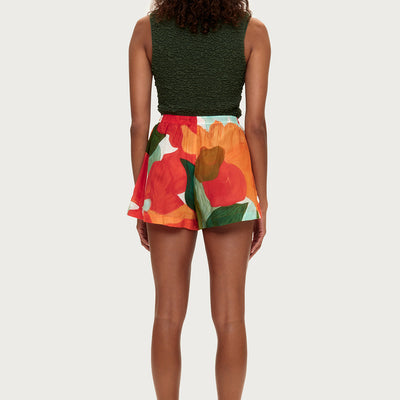 Cotton Silk Shorts - Red Floral