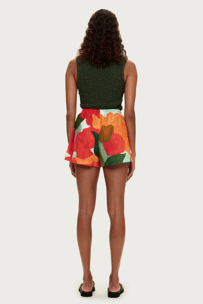 Cotton Silk Shorts - Red Floral