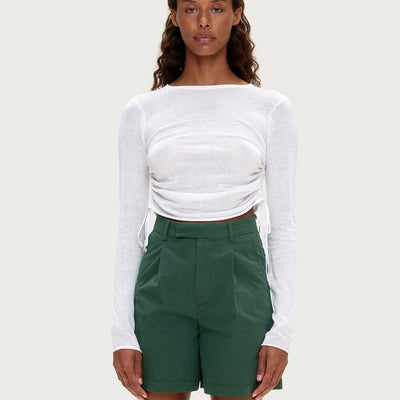 Gathered Knit Top - White