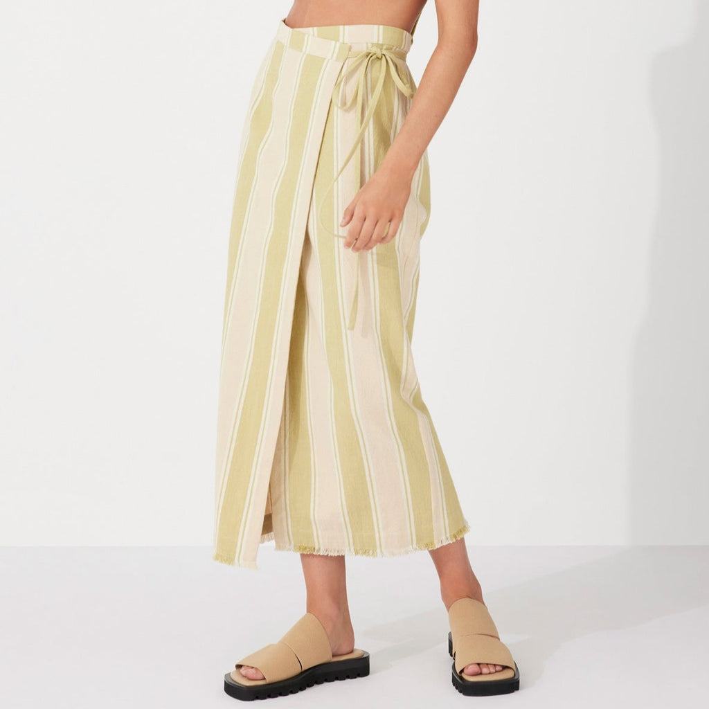 Olive Stripe Wrap Skirt