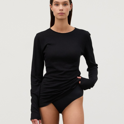 Rib Hemp Long Sleeve Top - Black