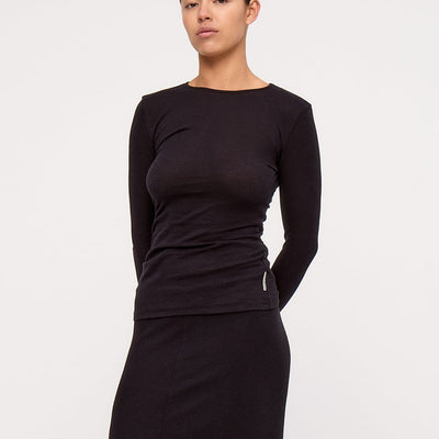 Rib Hemp Long Sleeve Top - Black