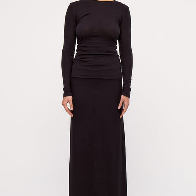 Rib Hemp Long Sleeve Top - Black