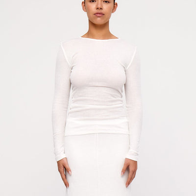 Rib Hemp Long Sleeve Top - White