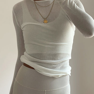Rib Hemp Long Sleeve Top - White