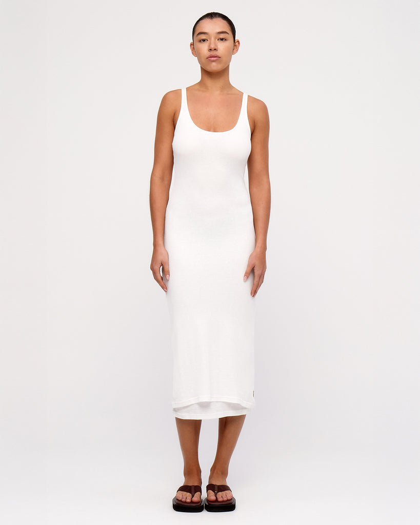 Rib Hemp Midi Dress - White