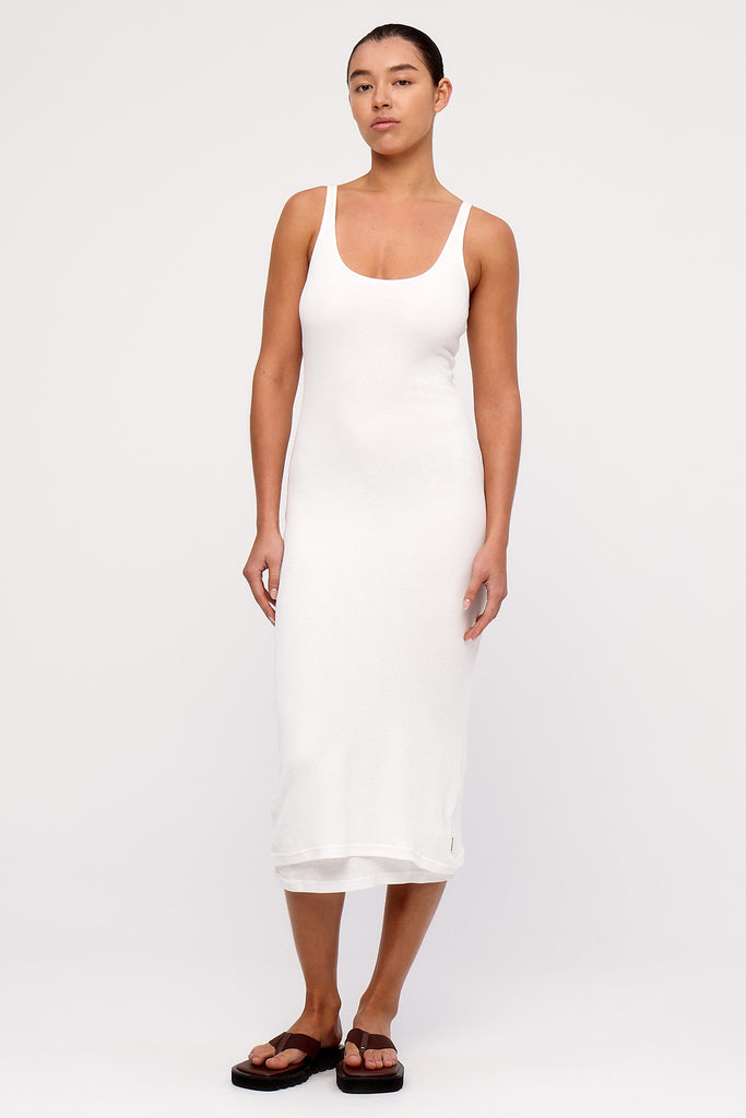 Rib Hemp Midi Dress - White
