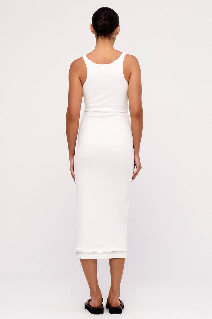 Rib Hemp Midi Dress - White