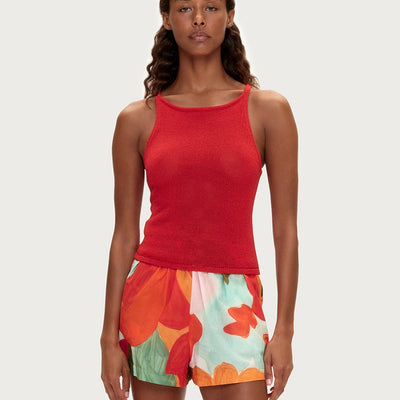 Textured Knit Tank - Red