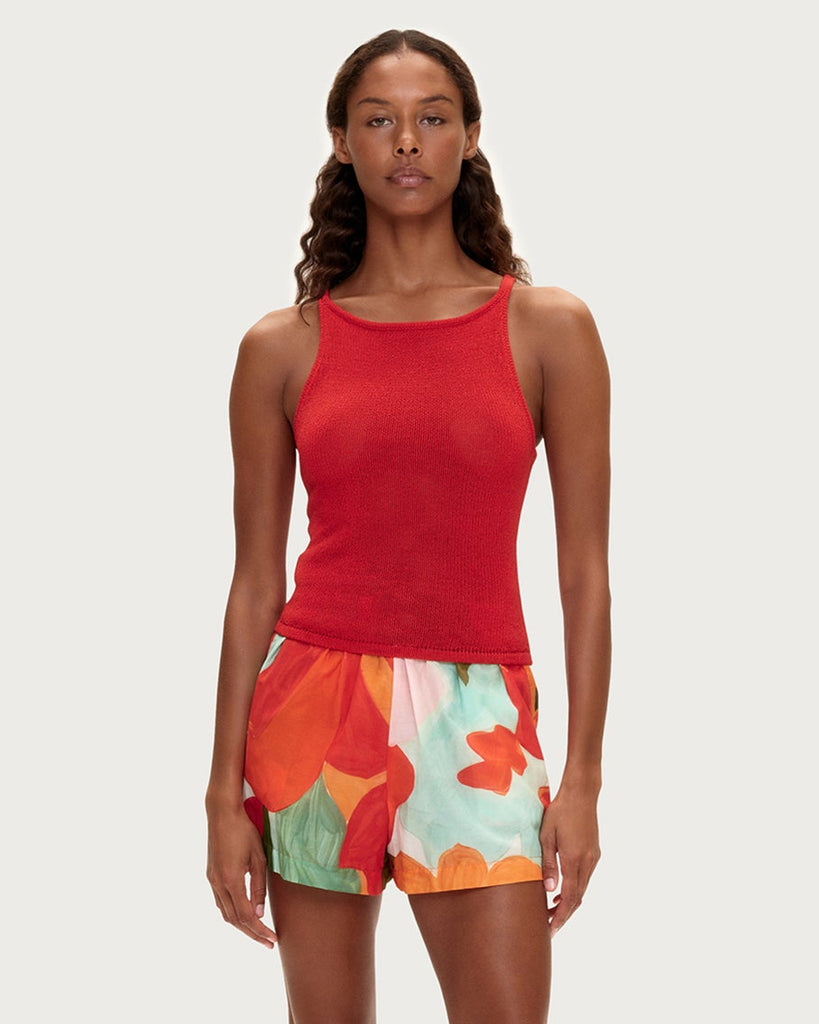 Textured Knit Tank - Red