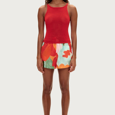 Textured Knit Tank - Red