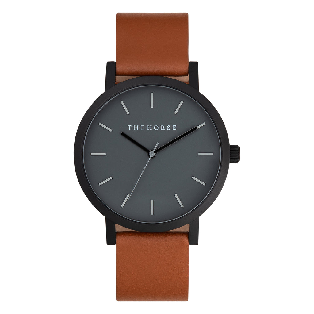 the horse watch nz black face tan leather strap