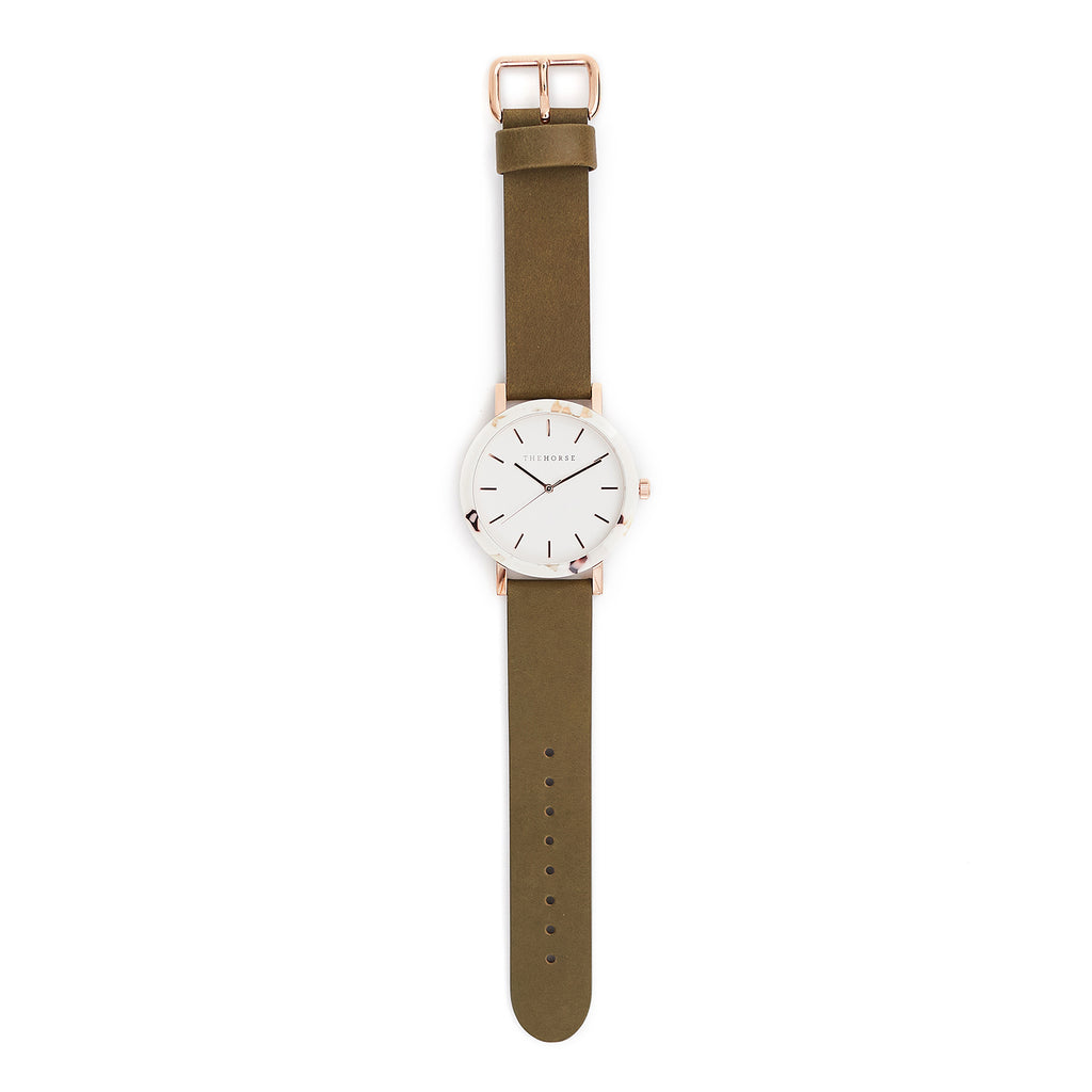 Resin Watch - Nougat / Rose Gold / Olive Leather