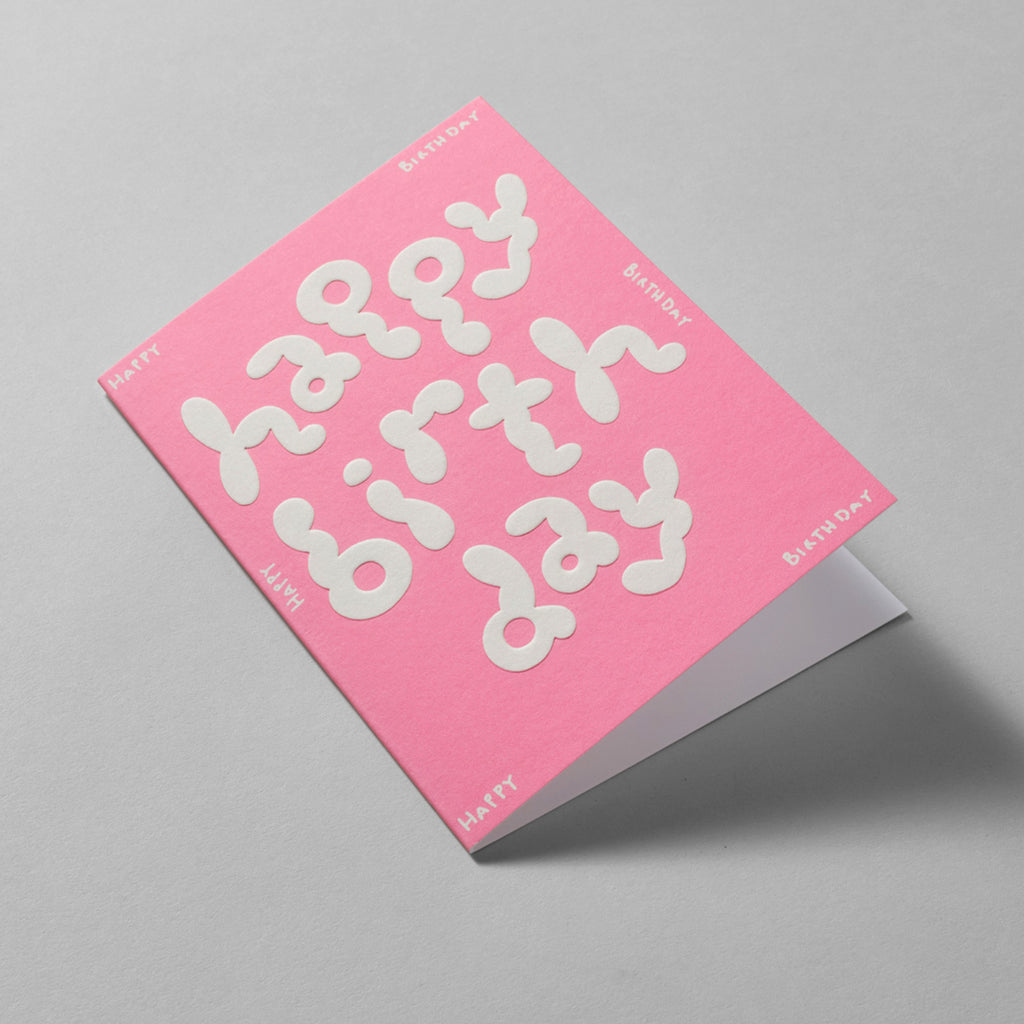 Embossed Card - Pink Happy Birthday
